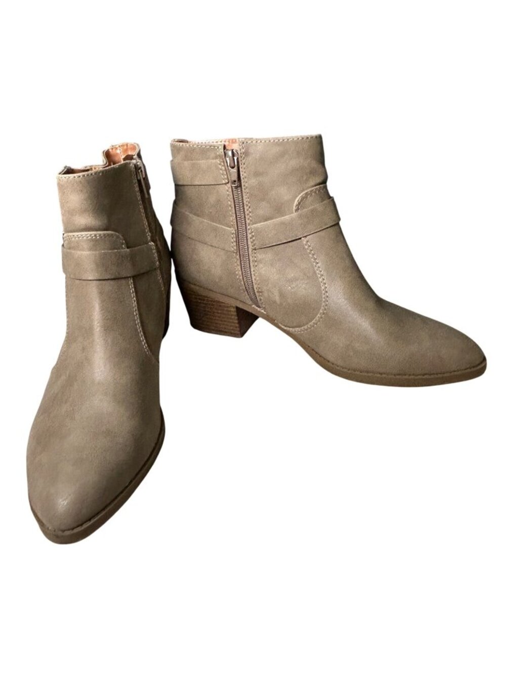 Indigo Rd Ankle Boots Women's 9.5 Taupe Stacked Heel Side Zip Boho Faux Suede